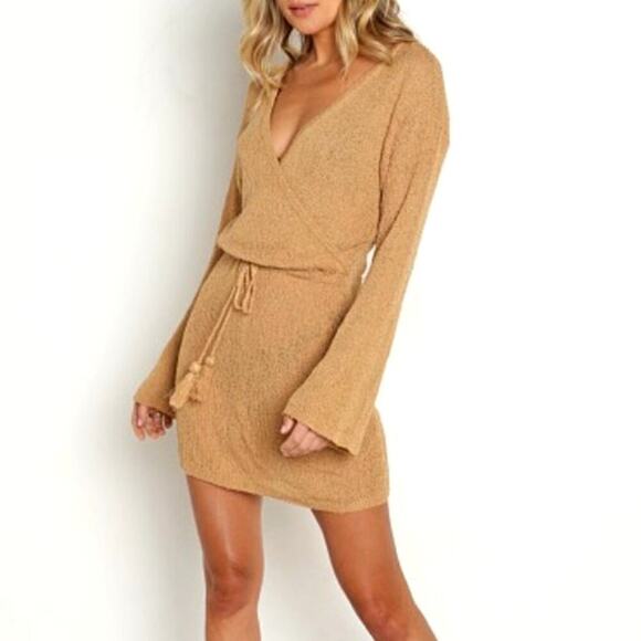 Elegant Tan Wrap Swim Cover-Up - Picture 1 of 8